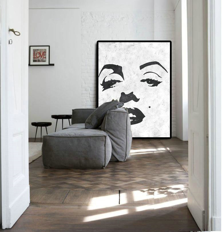 Hand Painted Original Art,Black And White Minimal Painting On Canvas - Hand Painted Original Art - Click Image to Close